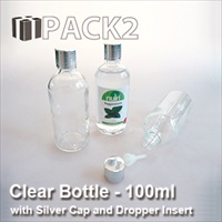 100ml Clear Bottle with Silver Cap and Dropper Insert - 10Pcs